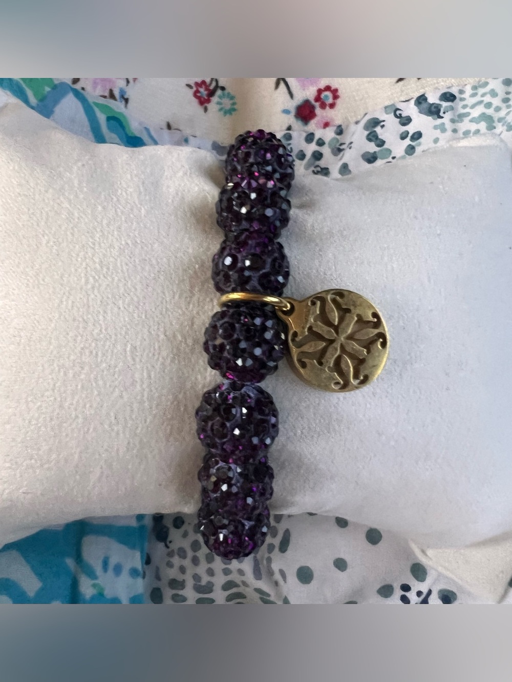 Rustic Cuff Emerson Purple Crystal Pave Bead Bracelet with Gold Disc Charm